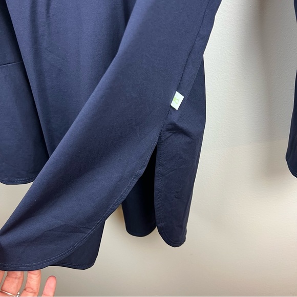 Dudley Stephens India Tunic Top Size Large Bell Sleeve Navy Blue Stretch Casual - Picture 9 of 10